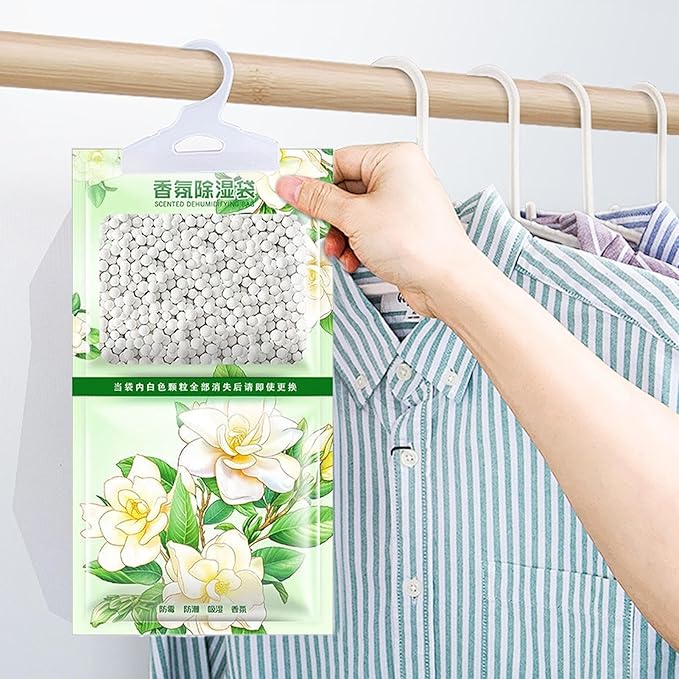 Closet Moisture Absorbers, Hangable Dehumidifier Bags, Scented Humidity Remover Packs for Dormitory Apartment Home Closet Wardrobe Bathroom Laundry Storage Basement RV Garage Odor Control