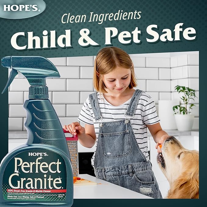 HOPE'S Perfect Granite & Marble Countertop Cleaner, Stain Remover and Polish, Streak-Free, Ammonia-Free, 22 Ounce, Pack of 6