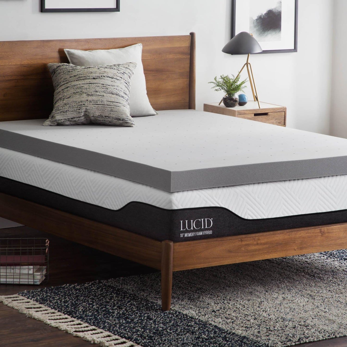 Lucid 4 Inch Bamboo Infused Memory Foam Mattress Topper - King Size – Cooling Ventilation – Pressure Relieving Bed Topper - Mattress Pad – CertiPur Certified