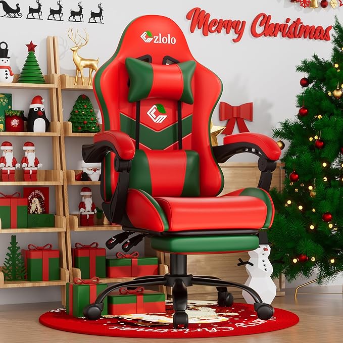 Gaming Chair, Lumbar Support Massage Computer Chair, High Back Gamer Chair, with Footrest and Headrest, Lumbar Pillow, Recline, Wide Seat, Gaming Chairs for Christmas/Birthday Gifts, Red