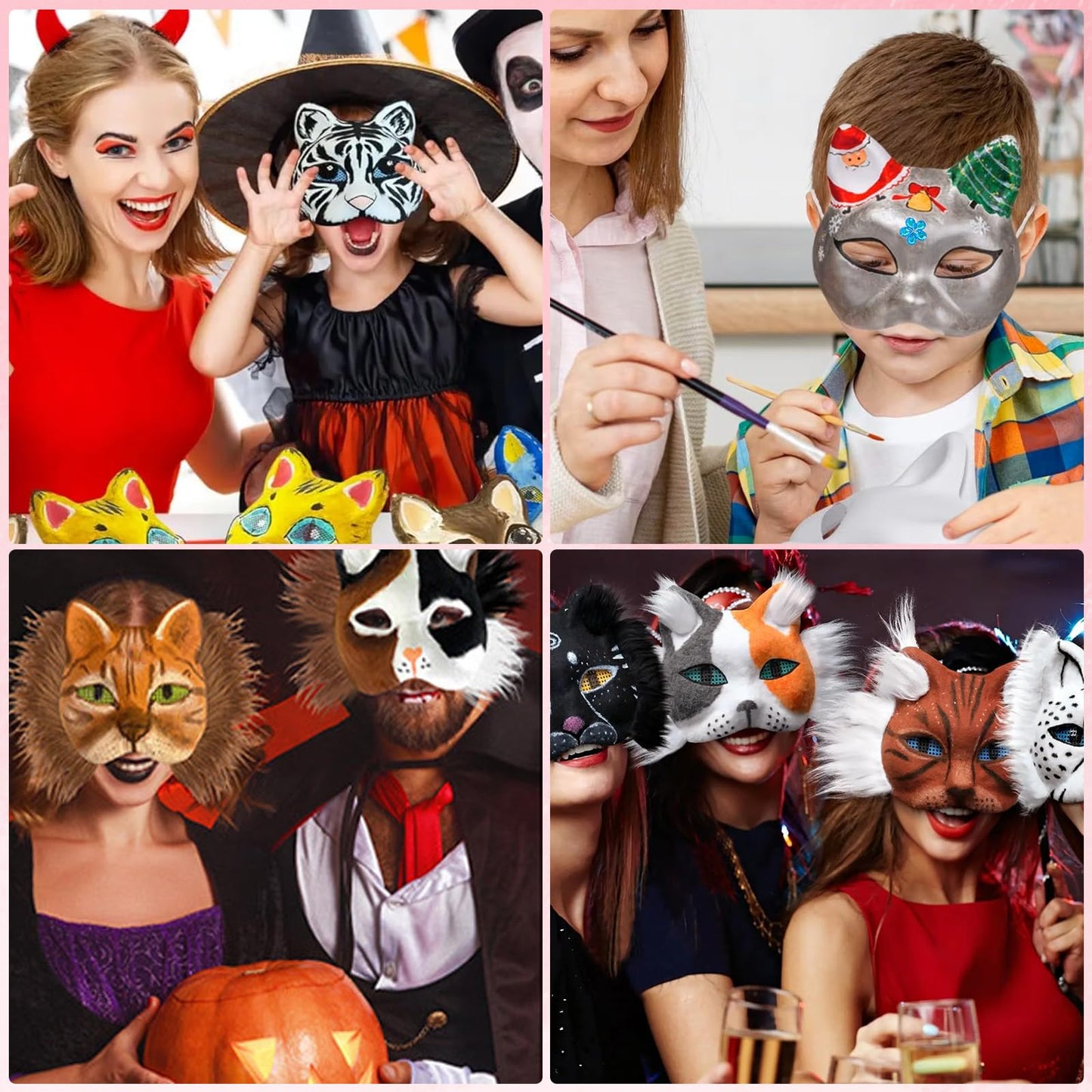 Bayurht Therian Masks Kit—DIY Cat Fox Furry Mask Craft Set, Paintable Animal Costume Furry Mask with Felt Fur, Eye Meshes & Gem Stickers for Halloween, Cosplay, Party