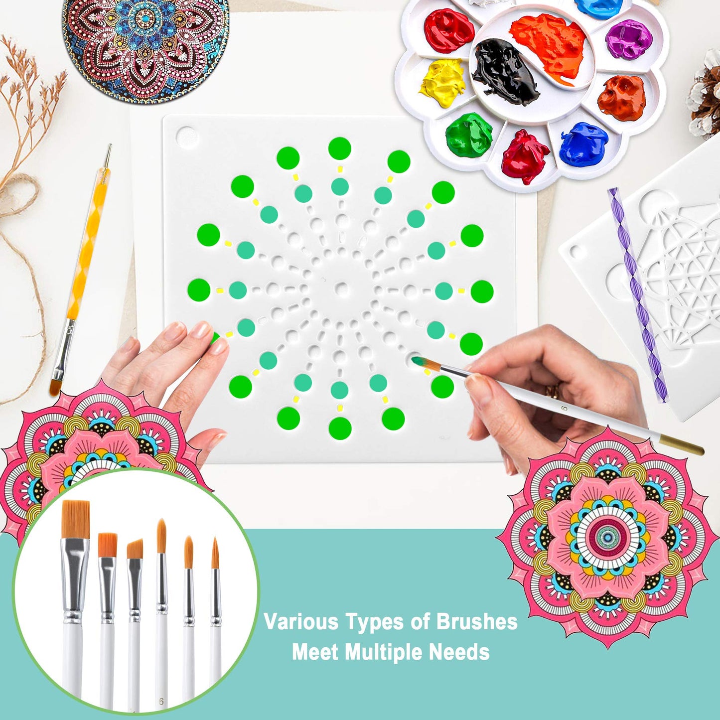 Mandala Dotting Tools,Augshy 58PCS Dot Painting Tools Set Rock Painting Supplies with a Blue Zipper Waterproof Storage Bag for Painting Rocks