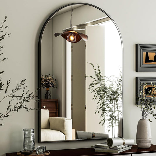 HARRITPURE Arched Wall Mirror 24"x36" – Black Metal Frame Vanity Mirrors for Bedroom, Entryway, Living Room Decor