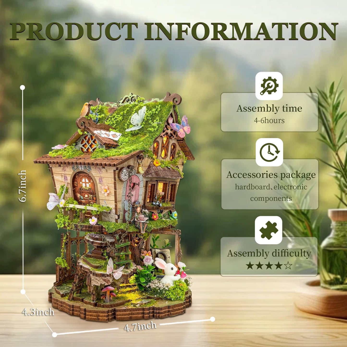LORENOOK Book Nook Kits for Adults, DIY Miniature House with Warm LED Lights, Fantasy Treehouse Booknook, Bookshelf Decor Gifts for Friends - Rowan's Tree House