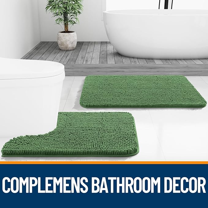 OLANLY Bathroom Rugs 59x24, Extra Soft Absorbent Chenille Bath Rugs, Rubber Backing Quick Dry, Machine Washable Bath Mats for Bathroom Floor, Tub and Shower, Home Decor Accessories, Olive Green