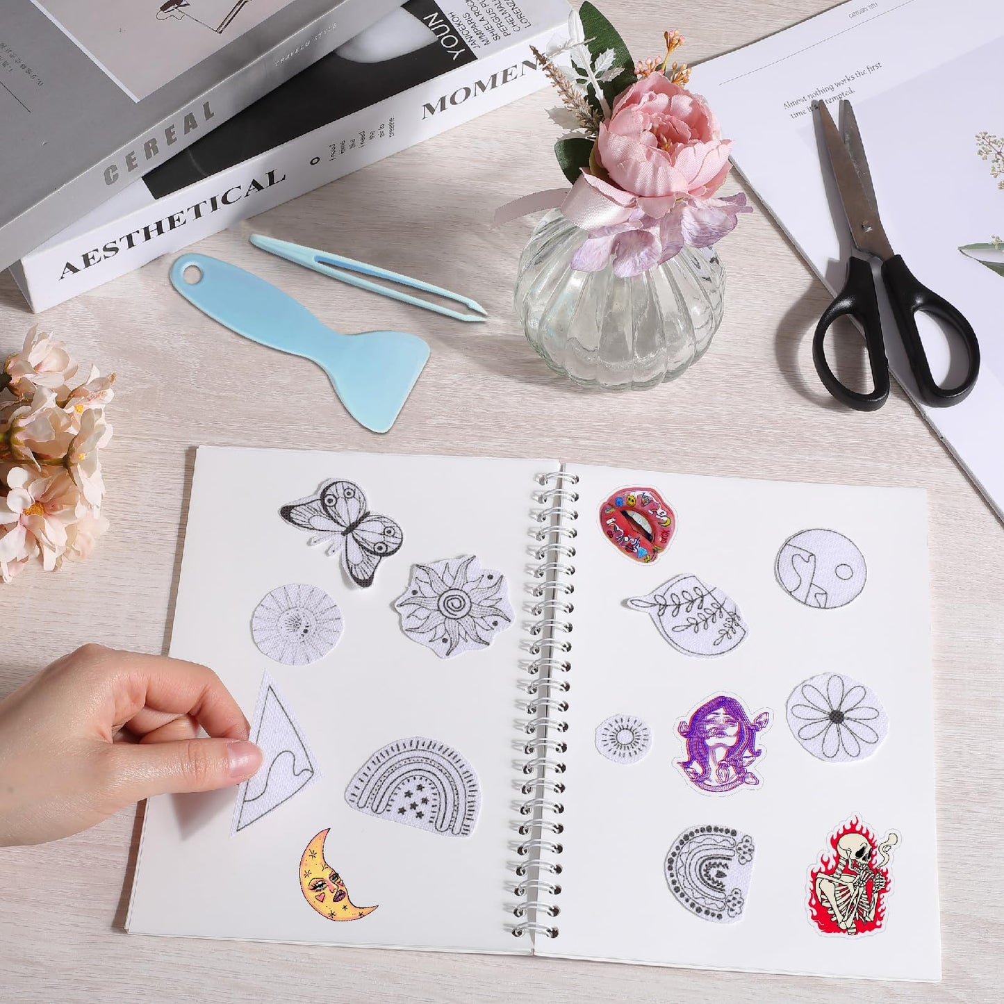 CRASPIRE 40 Pages Reusable Sticker Storage Book Black Mushroom Album Blank Stickers Organizer Notebook Release Paper A5 Size with Tweezer Spatula for DIY Christmas Graduation Birthday Gifts