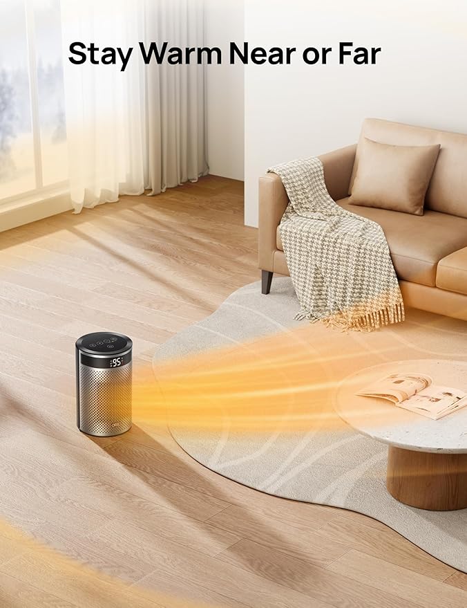 DREO Space Heaters for Indoor Use, Portable Heater with Thermostat, 1-12H Timer, Remote, Eco Mode, 1500W PTC Ceramic Fast Safety Heater for Office Bedroom