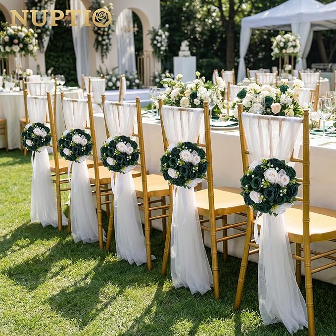 NUPTIO Green Flower Ball Centerpieces: Artificial Rose Arrangements for Wedding Party Tables Decorations - 2 Pcs Fake Silk Floral Kissing Balls for Home St Patrick's Day Christmas Event Dining