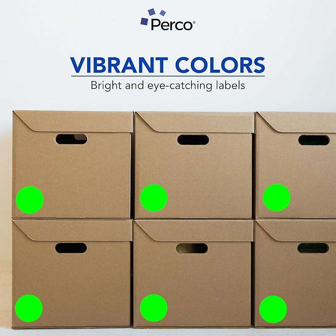 Perco Fluorescent Green 3-Inch Round Circle Dot Sticker Labels with Easy Peel Perforation - 500 Labels per Roll - Strong Adhesion, Vibrant Colors for Organizing, Crafting & More - Made in USA