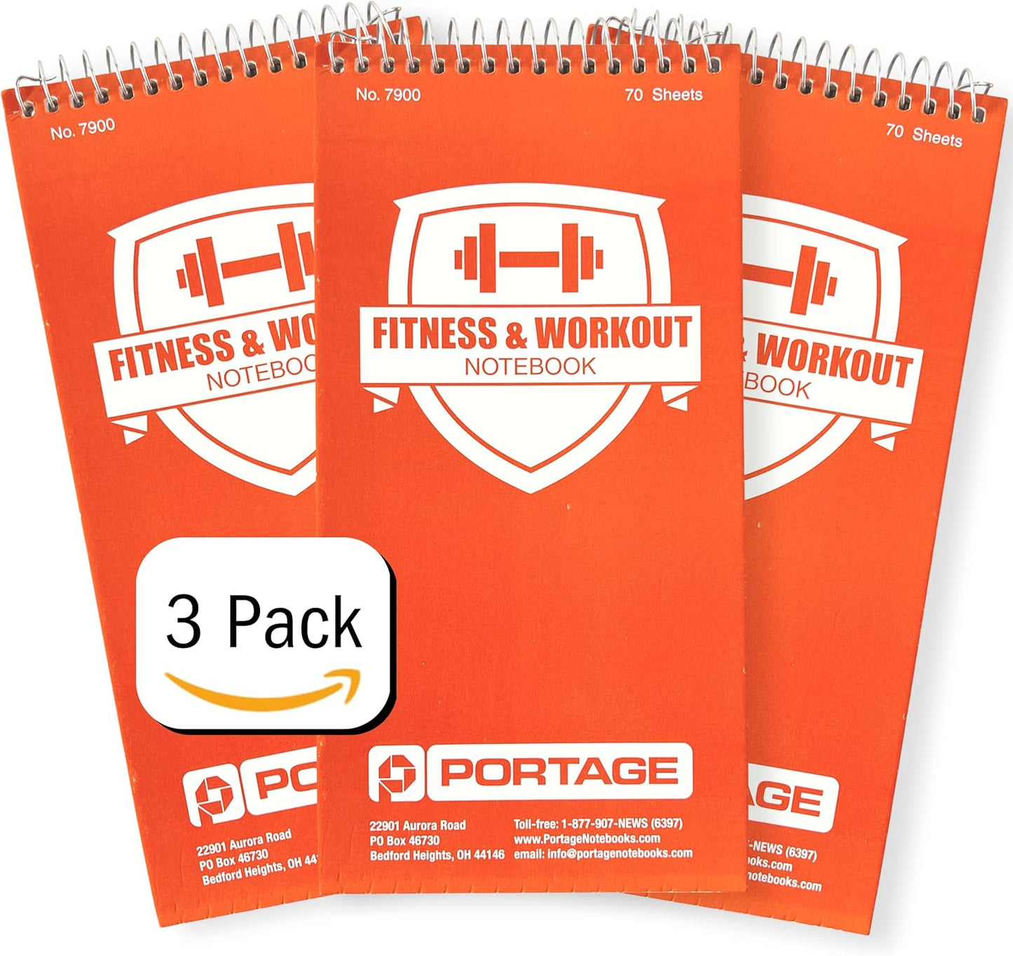 Portage Fitness & Workout Notebook - Fitness Journal, Workout Log, Exercise & Weight Training Notebook Planner, Fitness Tracker Log for Bodybuilding – 4 x 8 Inches, 140 Pages, 70 Sheets (Pack of 3)