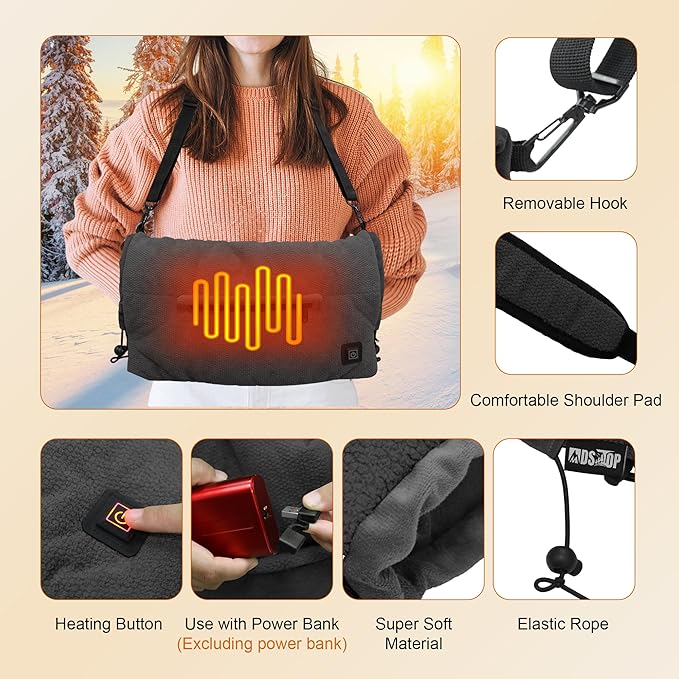 MDSTOP Heated Hand Warmer Pouch, Portable Electric Heated Hand Muff, Heated Gloves for Women, Men, Kids, Hunting,Fishing,Camping,Golf & Xmas Gifts（No-Battery）