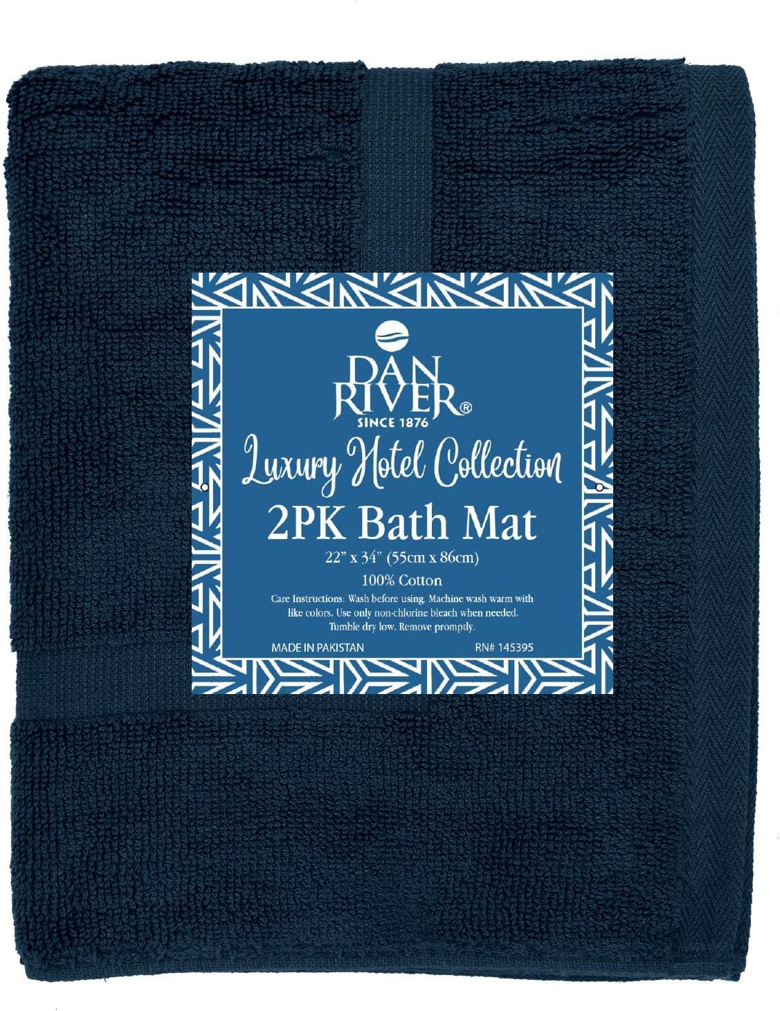 DAN RIVER Classic Cotton Bath Mats Set of 2 – Not a Bathroom Rug, Ultra Soft, Highly Absorbent & Machine Washable Bath Mat Towel for Bathroom Floor Mat – Durable, Quick-Dry, 21x34 Inches, Blue Opal