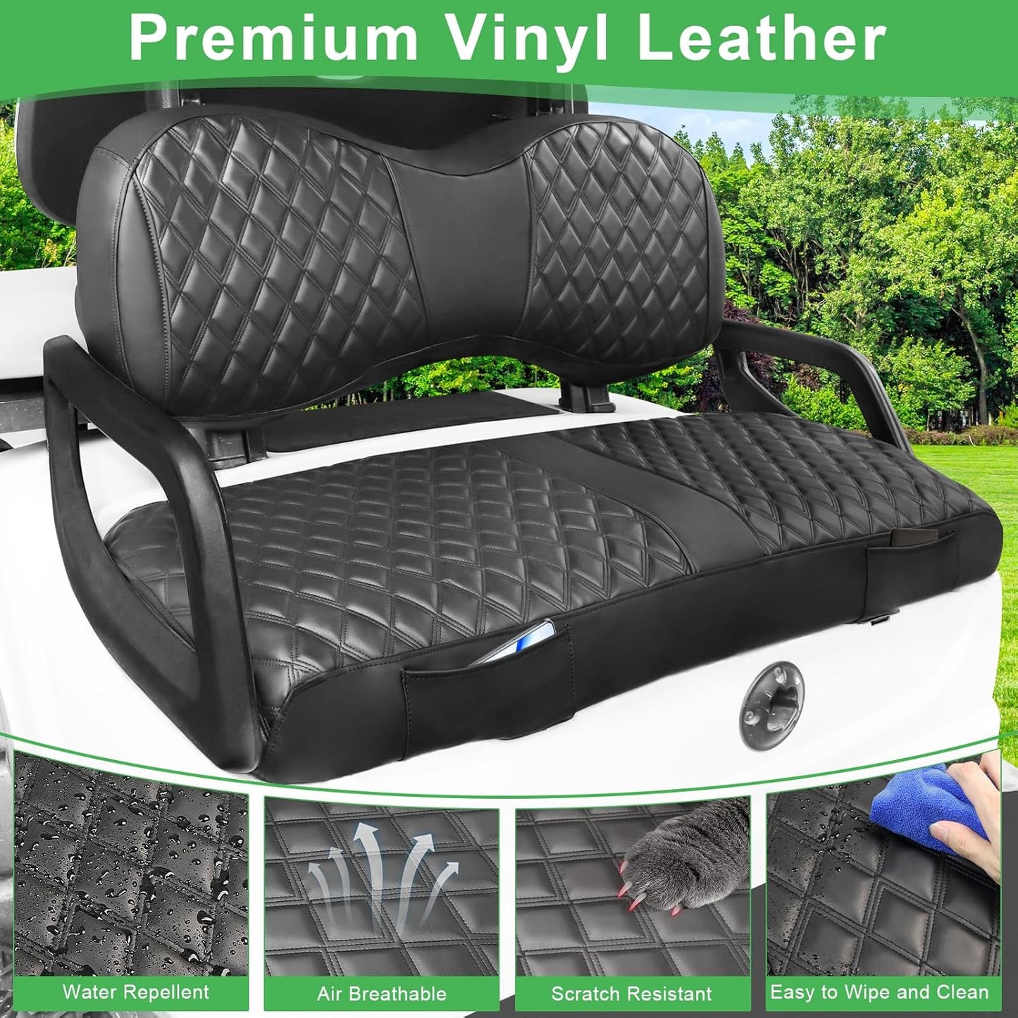 Yamaha Drive/G29 Seat Covers, Golf Cart Front Seat Covers for Yamaha 2007-2016 OEM Ordinary Seat, Thick Vinyl Leather Comfortable/Breathable, No Need Any Tools or Detaching Armrests
