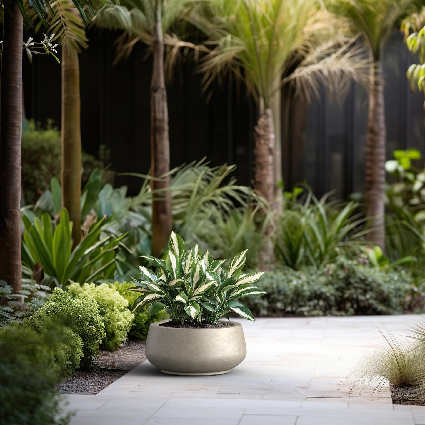 Kante 12.6" Dia Round Concrete Bonsai Planters, Outdoor Indoor Garden Plant Pot with Drainage Hole for Home, Patio, Garden, Weathered Concrete Finish with Painted Interior