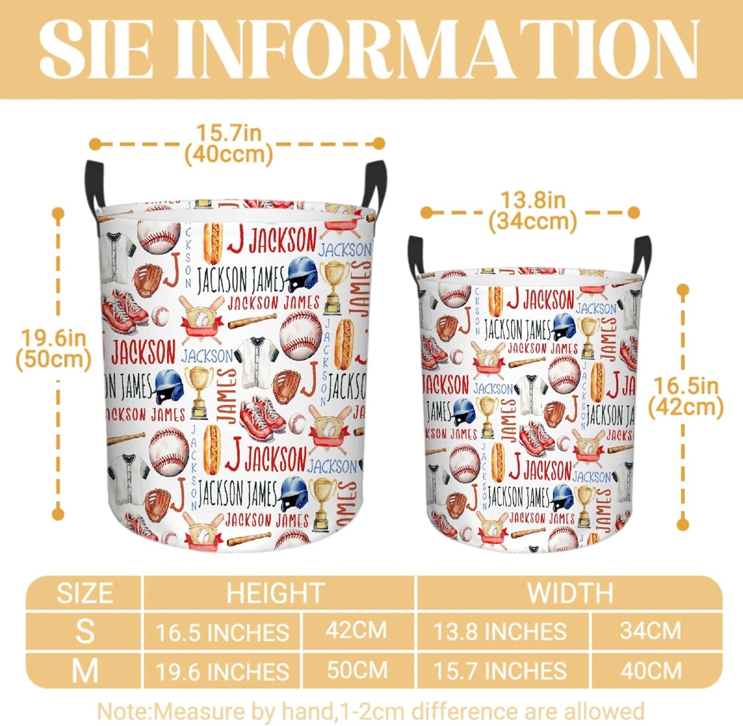 Personalized Baseball Laundry Basket, Custom Sports Laundry Hamper With Name Gifts For Kids Baby Adults, Collapsible Dirty Clothes Storage Organizer With Handles S 16.5 X 13.8in