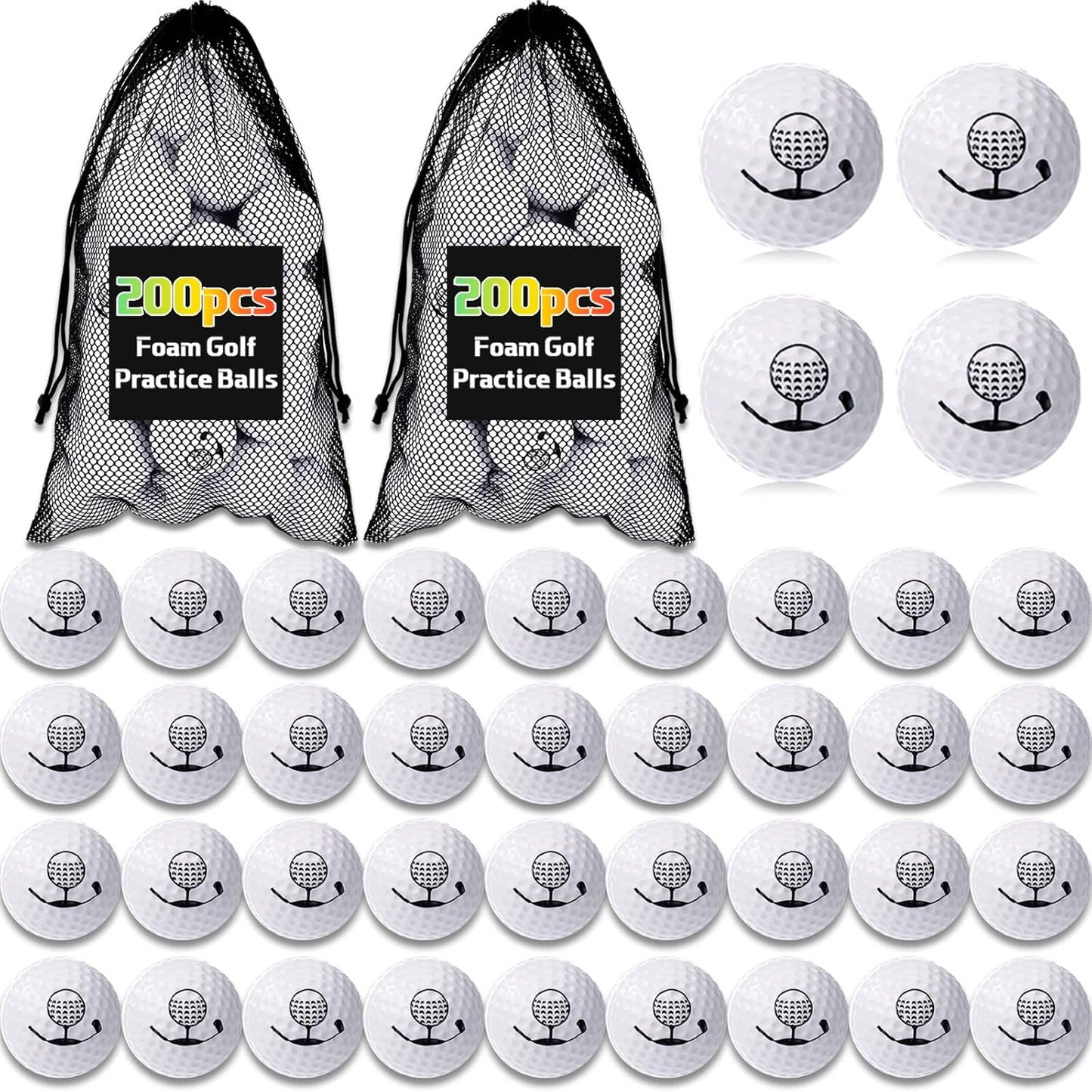 Mudder 200 Pcs Foam Golf Practice Balls Bulk, Soft Foam Ball, Realistic Feel Elastic, Limited Fly Practice for Golf Indoor or Outdoor Training, with 2 Nylon Drawstring Bag