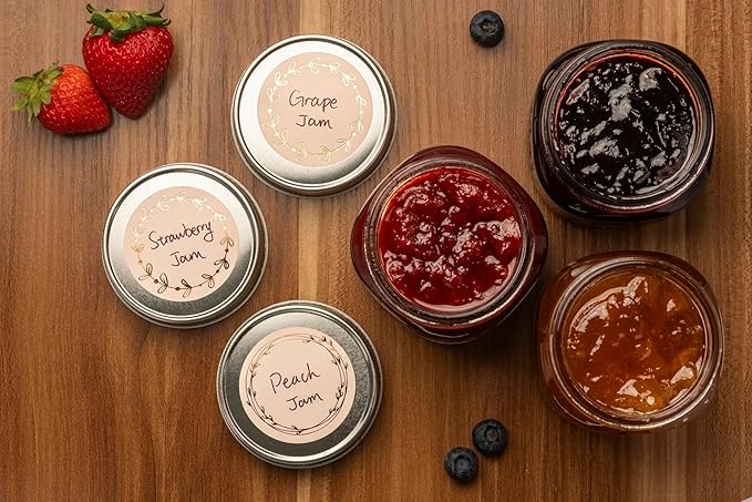 MONEST Waterproof & Oil Resistant Jar & Lid Stickers - Pantry/Canning, Spice & Bottle Labels (Rose Gold Flower)