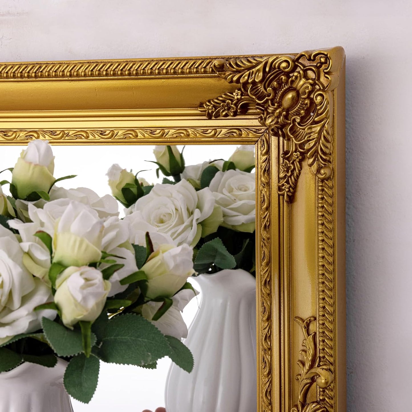 Gold Vintage Mirror, 37.4" x 25.6" Traditional Antique Gold Wall Mirrors with Ornate Baroque Wood Frame, Living Room Decorative Mirrors for Wall Decor