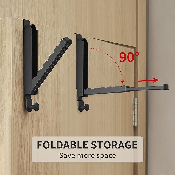 Clothes Drying Rack Foldable Fit Door up to 1 3/8" Optimal 2pc,Over The Door Hanger with Retractable Rod,Over The Door Hanger Hooks for Laundry Bathroom Bedroom Travel Hangers(Black, 2 Pack)