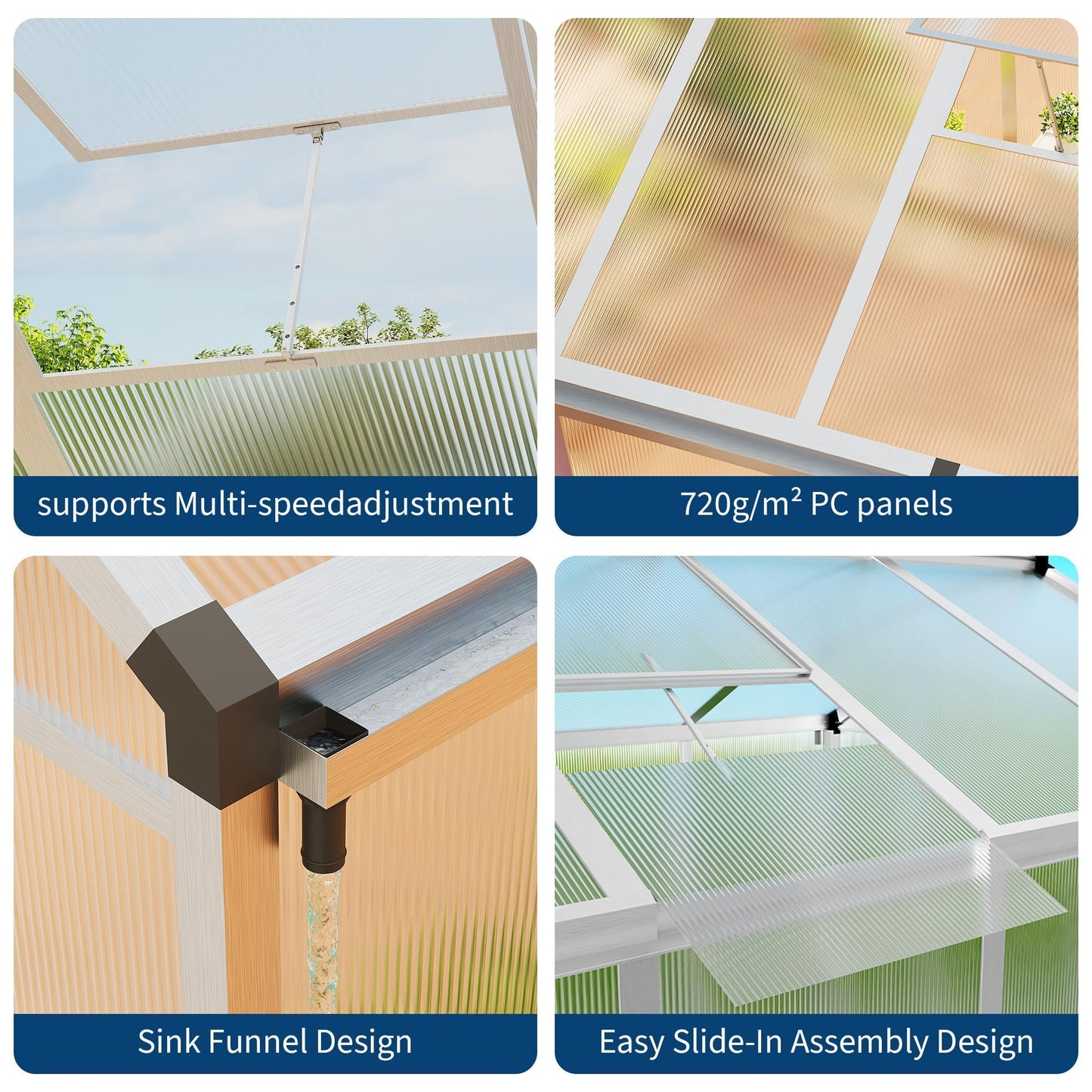 8x12 FT Greenhouse for Outdoors, Polycarbonate Greenhouse with Roof Vent, Ground Nails, Lockable Push Door, Aluminum Large Walk-in Green House for Outside Garden Backyard, Patio, Lawn, Silver