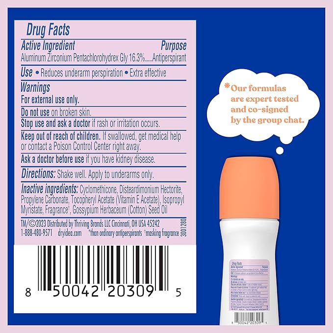 Dry Idea Roll-On Deodorant & Antiperspirant | 2X Longer Sweat Protection | 72-Hour Odor Protection | Unscented & Hypoallergenic for Sensitive Skin, 3.25 oz. (Pack of 2)