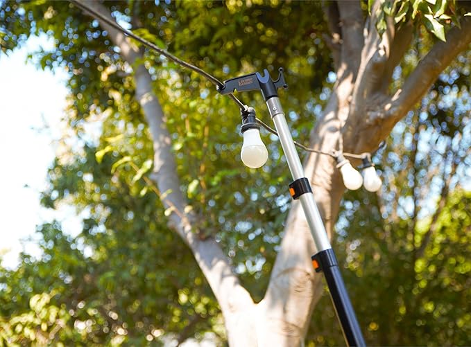 4-12 ft Long Telescopic Extension Pole with Utility Hook // Telescoping Pole for Christmas Lights Installation, String Lights, Birdfeeders // Lightweight and Sturdy // Christmas Light Pole with Hook