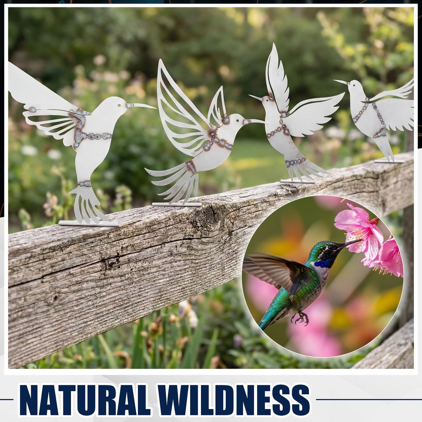 Otoolling 4 Pcs Hummingbird Welding Kit for Practice, Outdoor Metal Birds Decor for Yard, Wall & Fence Hummingbirds Craft Statue Ornaments Rustic Garden Sculptures Farmhouse Decor with Metal Base