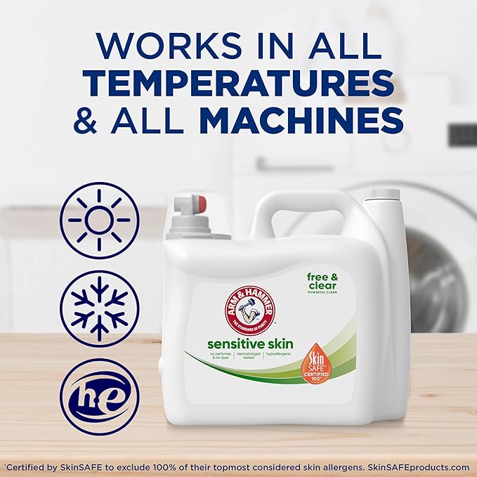 ARM & HAMMER Sensitive Skin Free & Clear, 140 Loads Liquid Laundry Detergent, 140 Fl oz