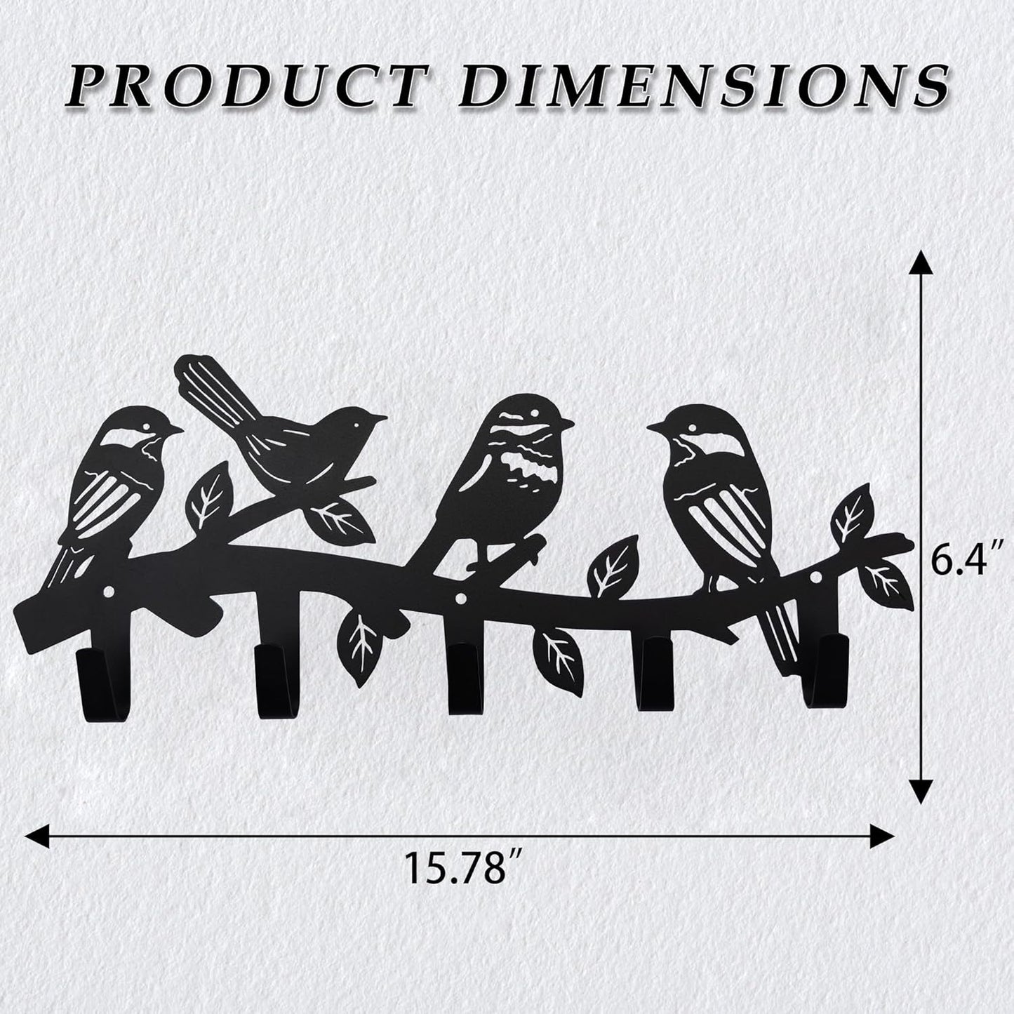 Metal Bird Coat Hooks Wall Art Decor-Bird Hangers and Key Holder-Animal Theme Hooks Sweet Home Decor for Storage, Living Room, Hallway, Office (Black)