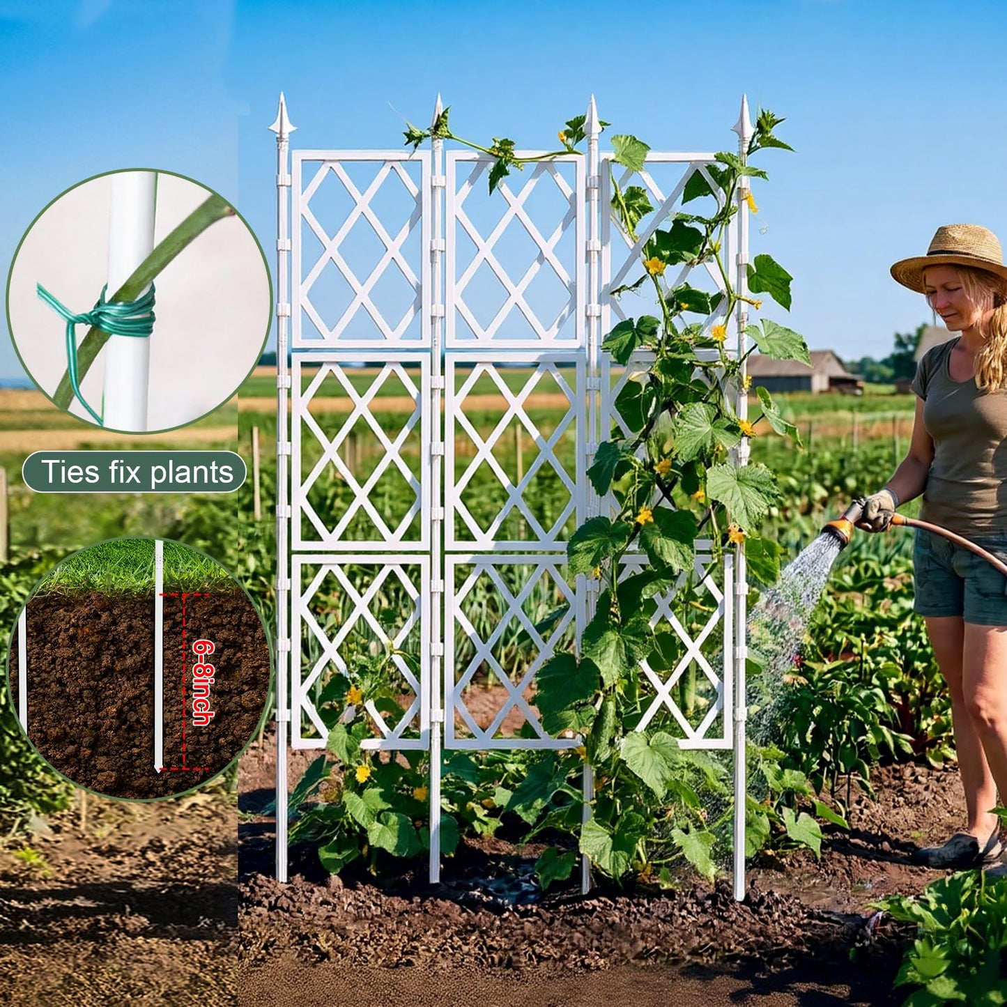 5.25FT Garden Trellis Support Fence,Metal Wall Lattice Climbing Frame for Climbing Plants Outdoor, White Iron Pipe Fence for Potted Plants Indoor for Ivy Vines Vegetable Flower, Patio, Lawn, Yard