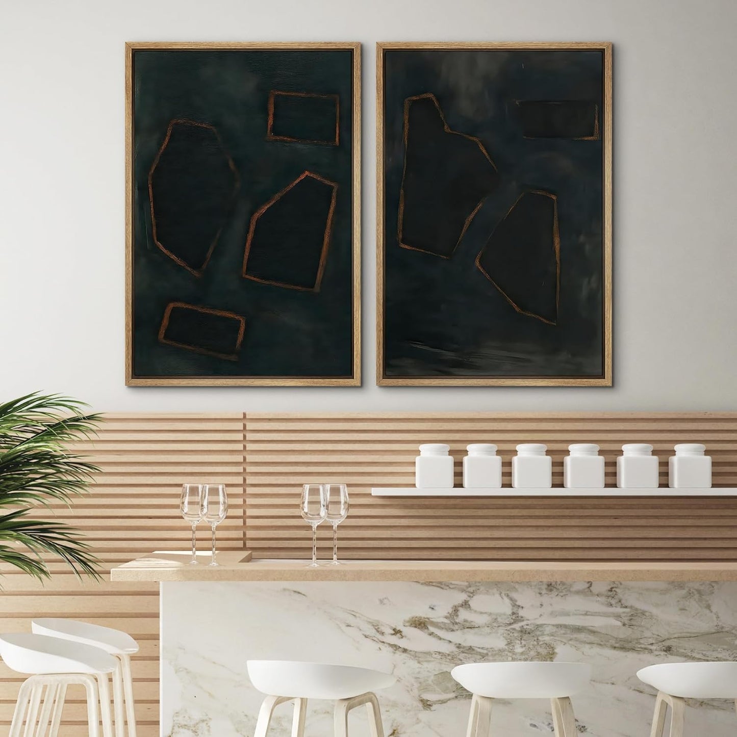 SIGNWIN Framed Wall Art Print Set Dark Geometric Abstract Modern Minimalist Shapes Illustrations Modern Art Rustic Relax/Calm Multicolor for Living Room, Bedroom, Office - 16"x24"x2 NATURAL