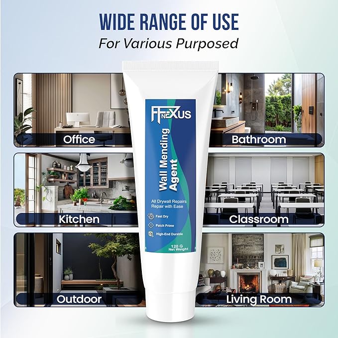 Drywall Repair Kit – 120 g Fast Dry Putty Tube with 2 × 2″ Wall Patch Mesh, Scraper & 2 × P180 Sandpapers | Quick-Dry Spackle & Sheetrock Crack Filler for Wall, Ceiling & Plaster Hole Repair