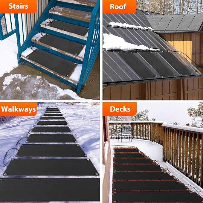 mestyl Heated Snow Melting Mats Outdoor, 10 x 30 Inch Heated Outdoor Mats, Snow and Ice Melting Mats No-Slip Winter Outdoor Heated Mats for Stair, Walkway, Steps, Sidewalks, Decks, Driveway, 3Pcs