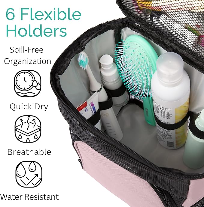College Dorm Room Essentials for Girls - Original Shower Caddy Dorm - Portable, Durable, Roomy, Foldable Water Resistant Shower Bag in Light Pink with Metal Hook for Hanging (Blush Pink)