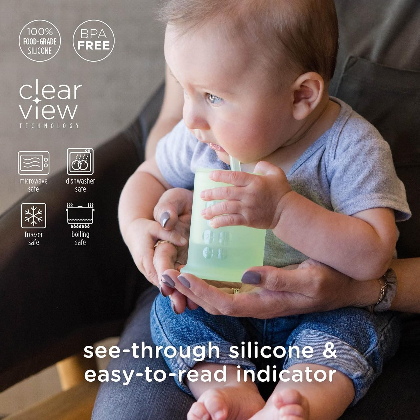 Olababy Silicone Training Cup with Straw Lid | Babies Water Drinking Cup | 6+ Mo Infant To 12-18 Months Toddler | Sippy Cup For Kids & Smoothie Cup | Baby Led Weaning (Mint, 5 oz)