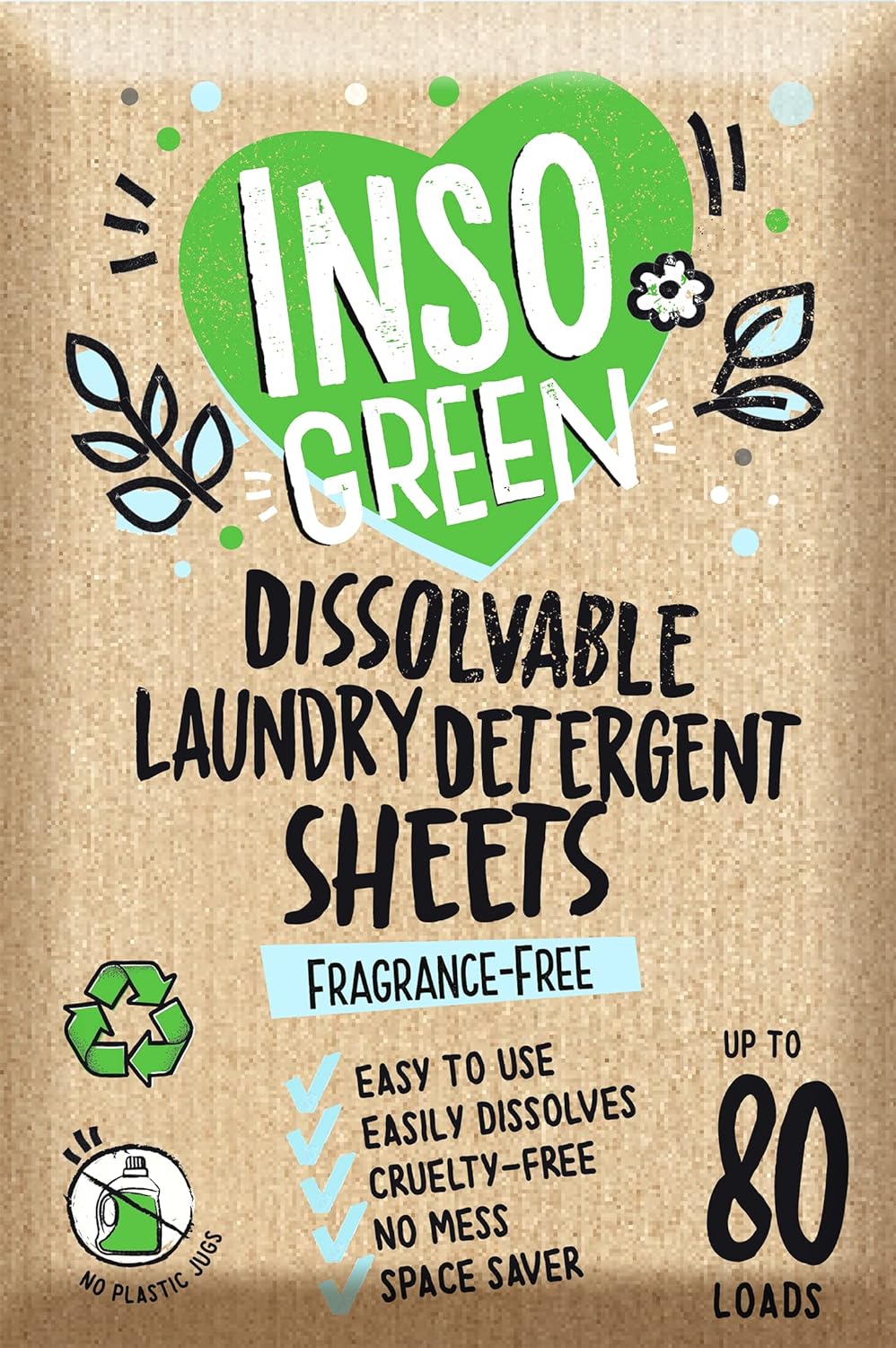 Unscented Laundry Detergent Sheets - 40 Eco Sheets for Up to 80 Loads - Fragrance-Free, Zero Plastic Packaging, Travel Laundry Detergent