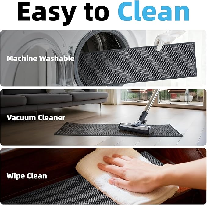 Art3d Stair Treads for Wooden Steps 15Pcs, 8" X 30" Non Slip Stair Runner Rugs with Reusable Adhesive for Elders Kids and Dogs, Machine Washable Peel and Stick Stair Treads Carpet, Black