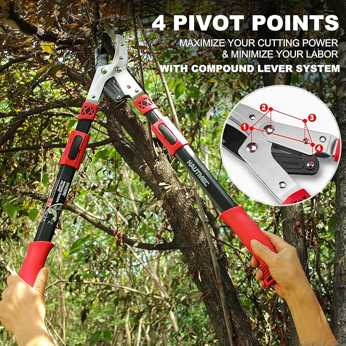 HAUTMEC Anvil Loppers for Tree Trimming Heavy Duty, Extendable 27-37'' Garden Loppers with Compound Action System, 2" Cutting Capacity,with replacement blades, HT0461
