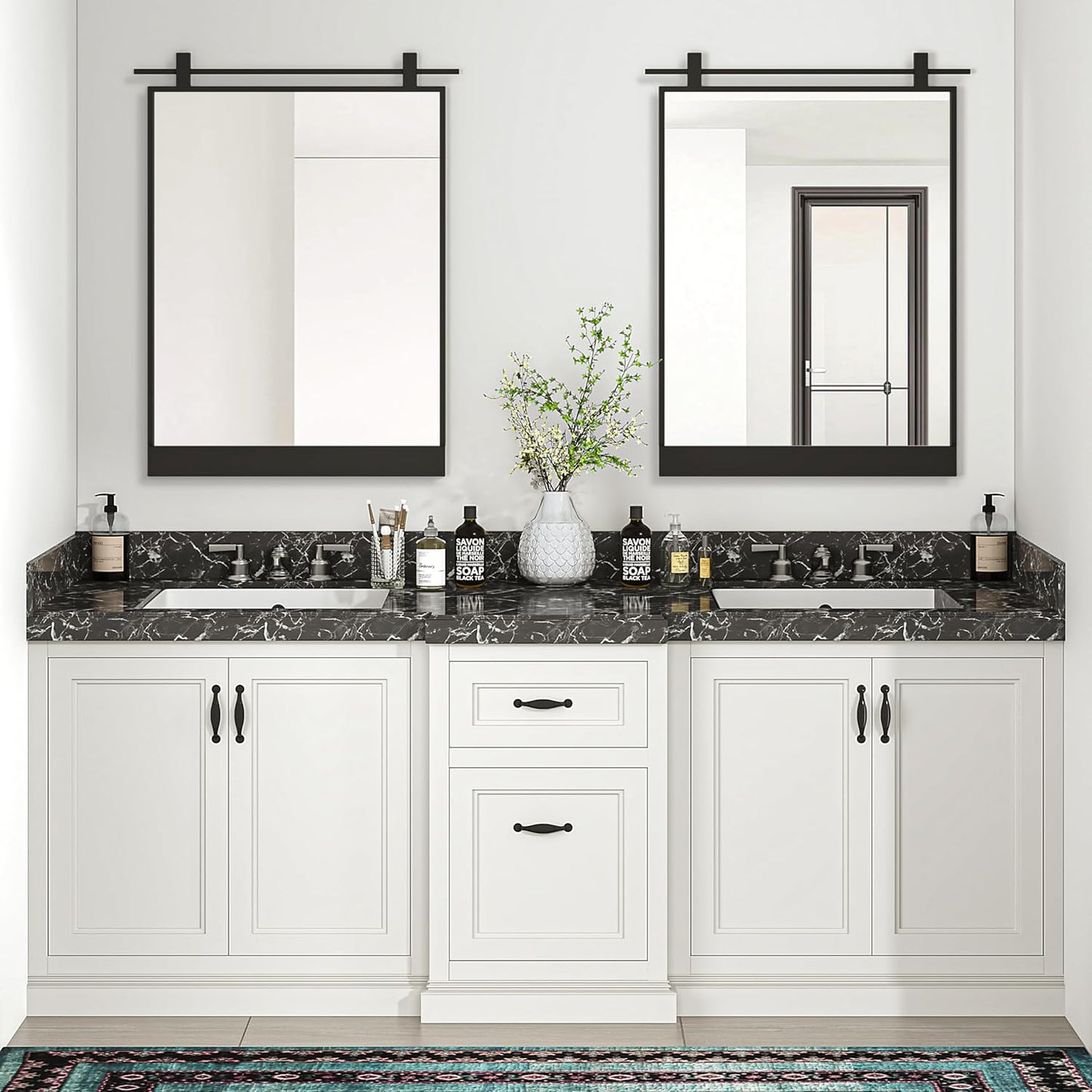 20x28 Inch Rectangle Bathroom Vanity Mirror for Wall Mounted Over Sink Farmhouse Rustic Matte Black Frame Barn Door Mirrors Foyer Entryway Decor