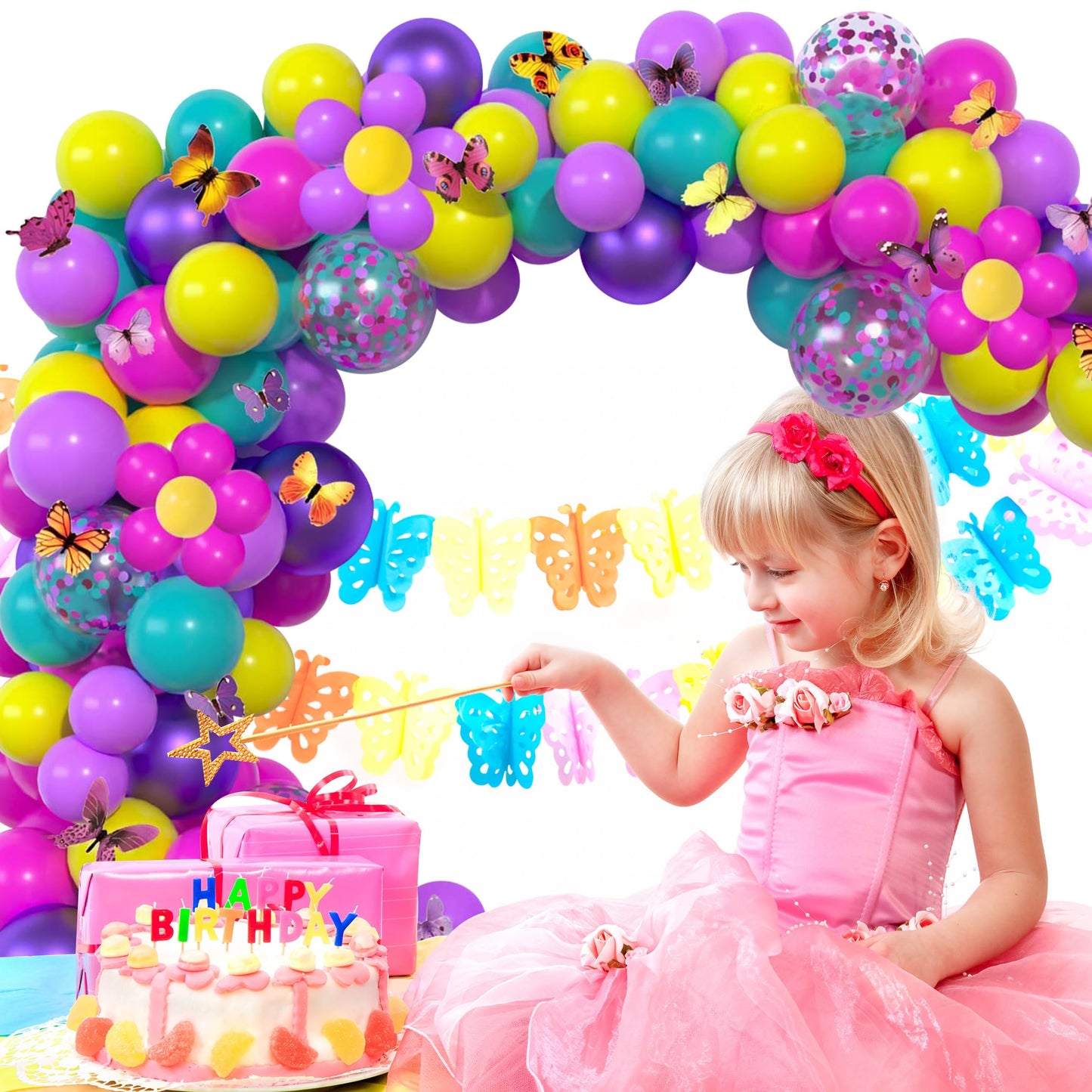 Pink Blue Purple Balloon, 60 Pcs 12 Inches Hot Pink Metallic Purple Teal Yellow Balloons Confetti Balloons for Kids Magic Theme Birthday Decoration Baby Shower Girls Music Party Supplies