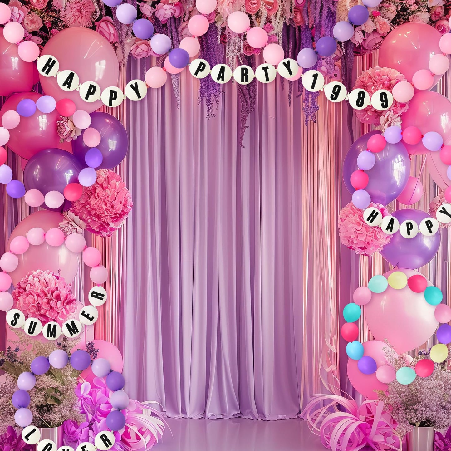Civaner 154pcs DIY Giant Friendship Bracelet Garland Birthday Banner Kit with 150 Balloon in My Birthday Era Banner Famous Singer Customizable Jumbo Garland Decor for Wedding Party Supplies