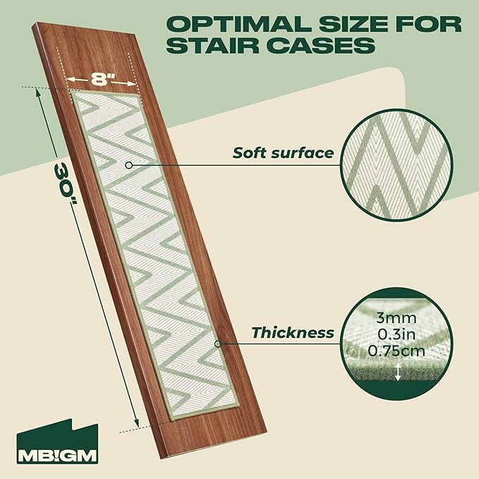 MBIGM 8" X 30" (15 in Pack) Non-Slip Carpet Stair Treads Non-Skid Safety Rug Slip Resistant Indoor Runner for Kids Elders & Pets with Reusable Adhesive - Ripple Green