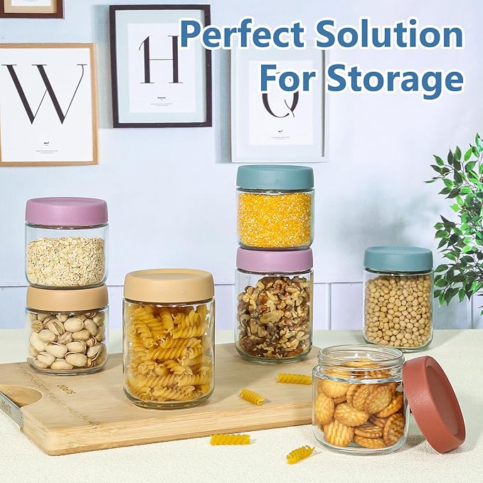 KEYWING 8-Pack 16oz Glass Overnight Oats Containers – Wide Mouth Mason Jars with Airtight Lids, Ideal for Chia Pudding, Oatmeal, Yogurt, Snacks & Meal Prep