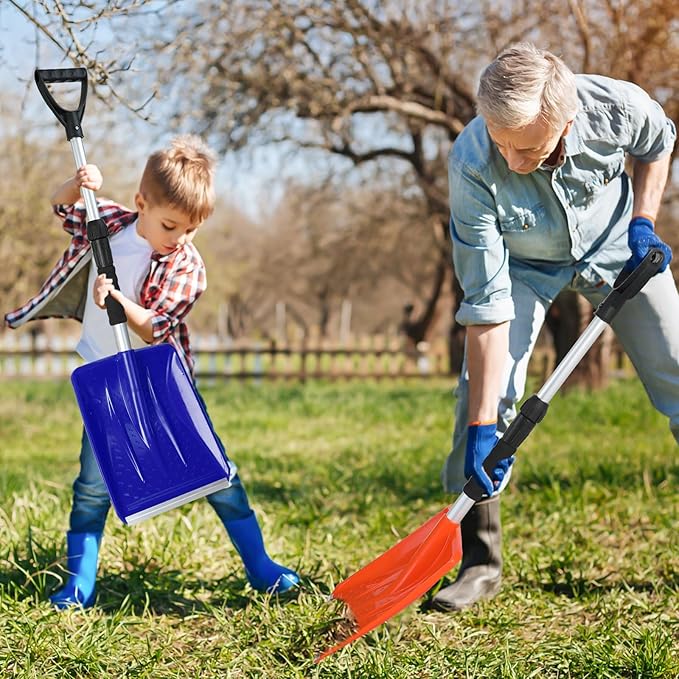 Kids Snow Shovel with D-Grip Handle, Aluminum Blade, Toddler Snow Shovel for Car Trunk, Emergencies, Driveways, and Car Snow Removal. (Age 3+, 2 Packs)