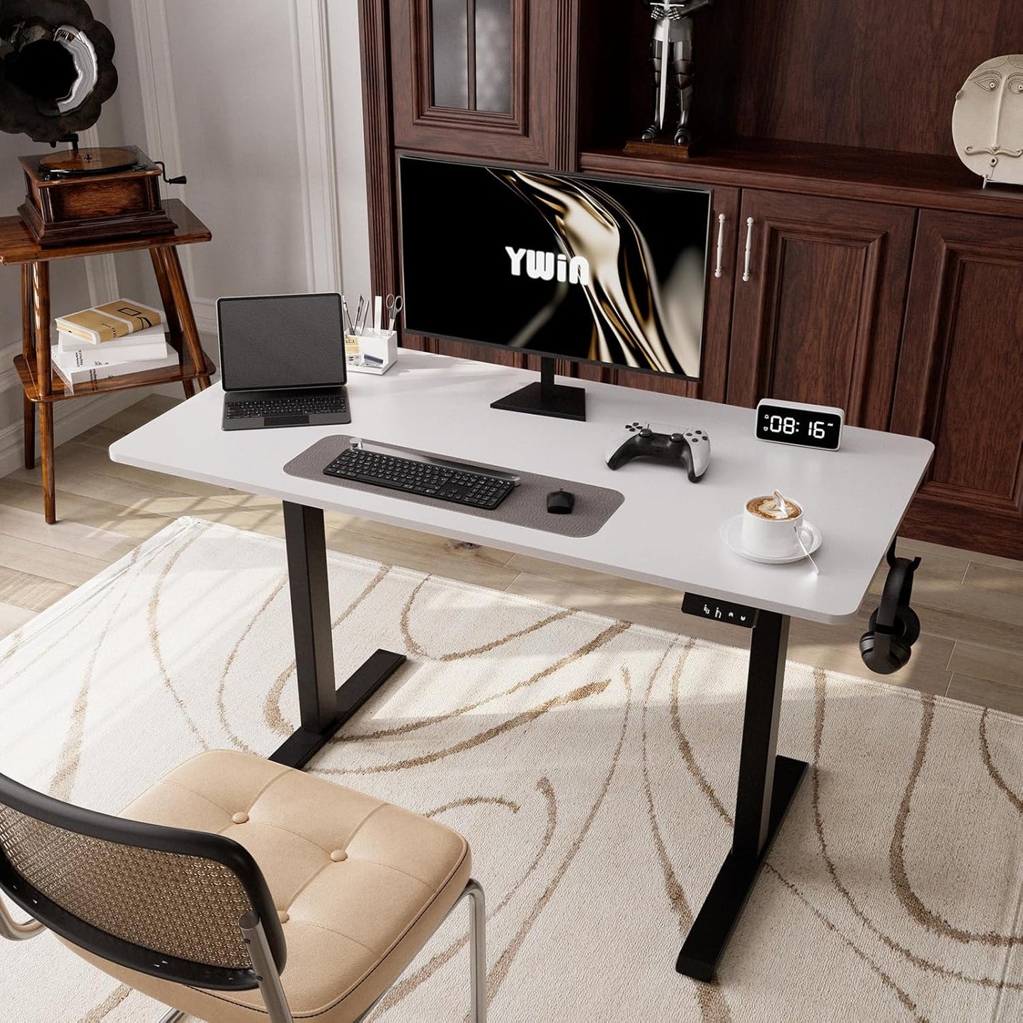 Ywin Electric Height Adjustable Standing Desk with Wheels, 63 x 24 inches Ergonomic Stand Up Desk for Home Office