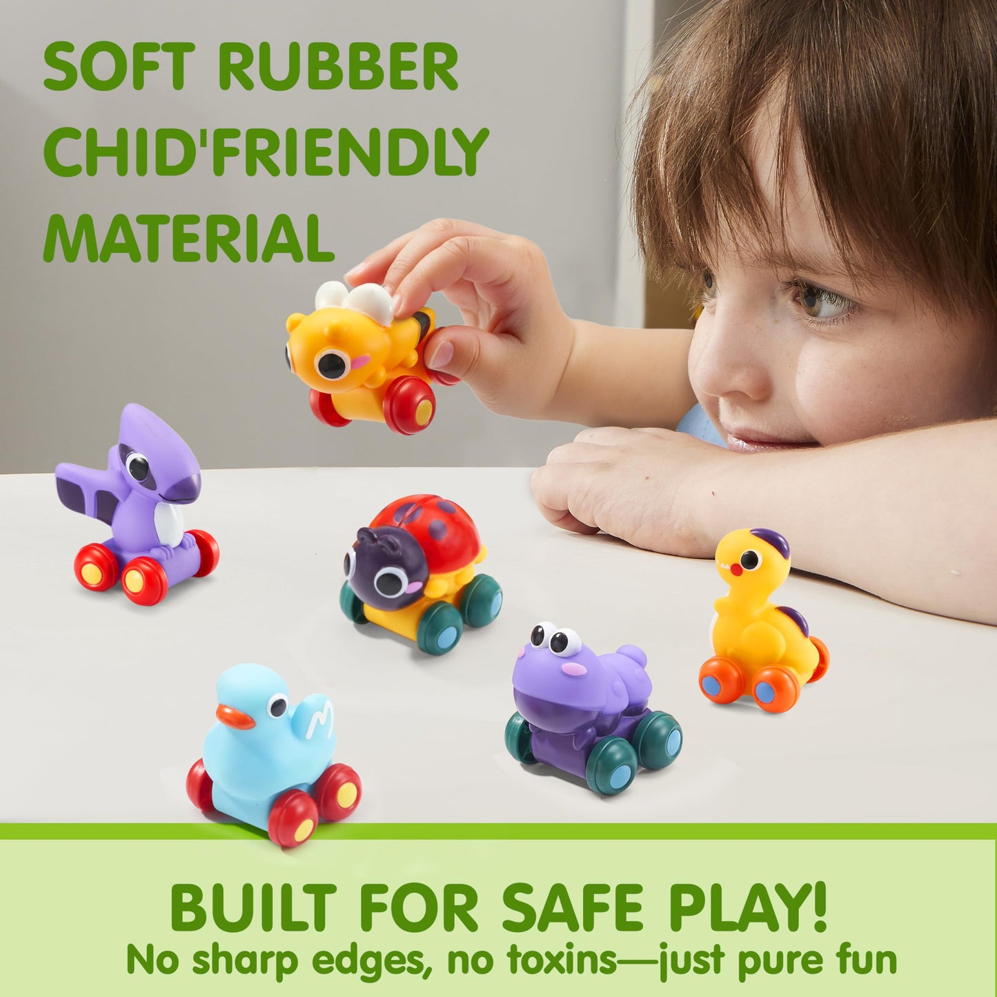 JOYIN Animal Cartoon Cars, Soft Rubber Toy Car Set, Mini Vehicles, Bath Toy Car for Toddlers, Gift for Boys and Girls, Summer Beach and Pool Activity, Party Favors for Kids
