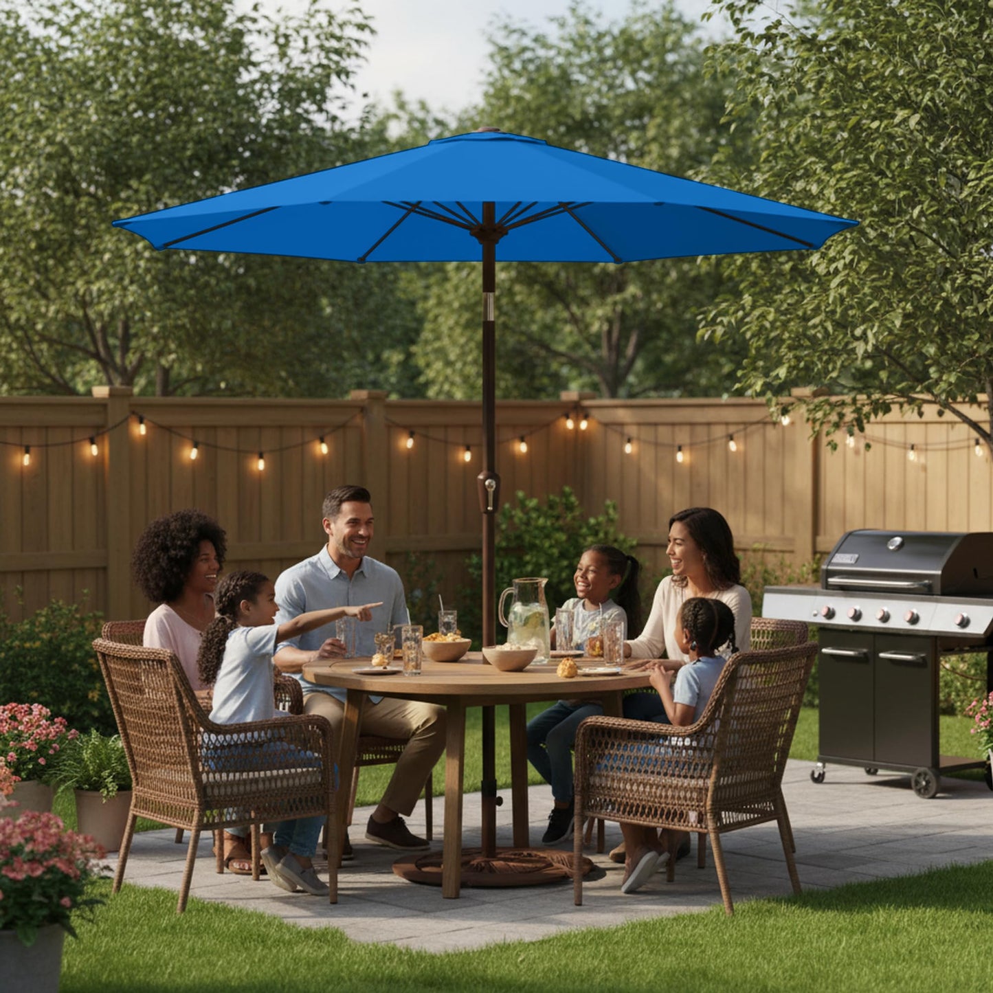 Tobeos 11FT Patio Umbrella, Outdoor Umbrella with with 8 Sturdy Fiberglass Ribs,Market Table Umbrella with Push Button Tilt and Crank,Suit for Backyard,Garden,Pool,Deck(Royal Blue)