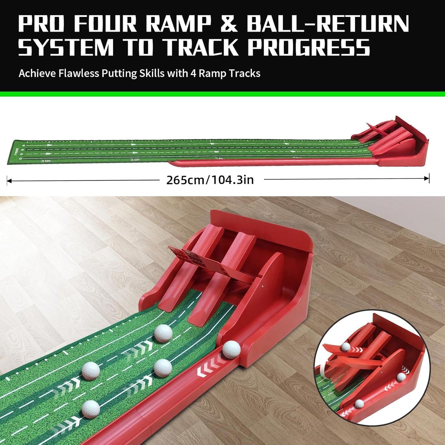 Putting Green Indoor - Golf Putting Mat with 4 Automatic Ramp and Ball Return - Practice Game Golf Gifts for Home or Office and Golfers - Funny&Cool Gifts
