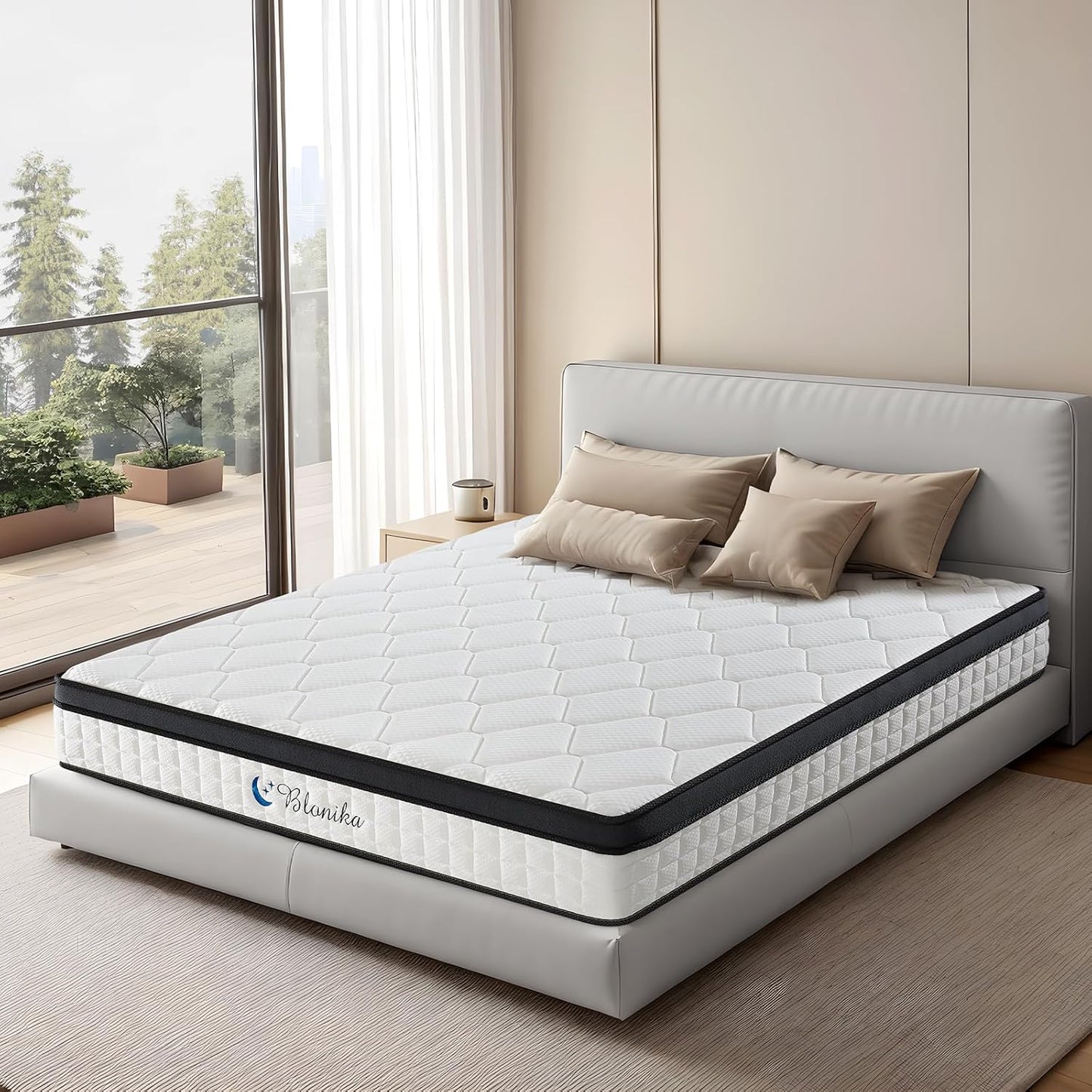 Queen Size 10 Inch Gel Memory Foam Mattress with Individual Pocket Spring for Pressure Relief & Motion Isolation, Premier Comfort Night Sleep, Medium Firm Hybrid Queen Mattress in a Box