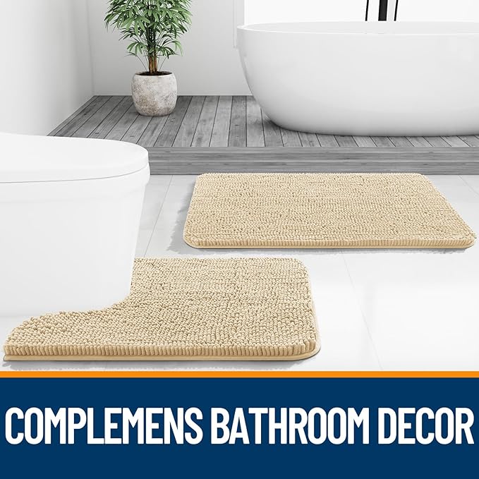 OLANLY Bathroom Rugs 47x24, Extra Soft Absorbent Chenille Bath Rugs, Rubber Backing Quick Dry, Machine Washable Bath Mats for Bathroom Floor, Tub and Shower, Home Decor Accessories, Beige